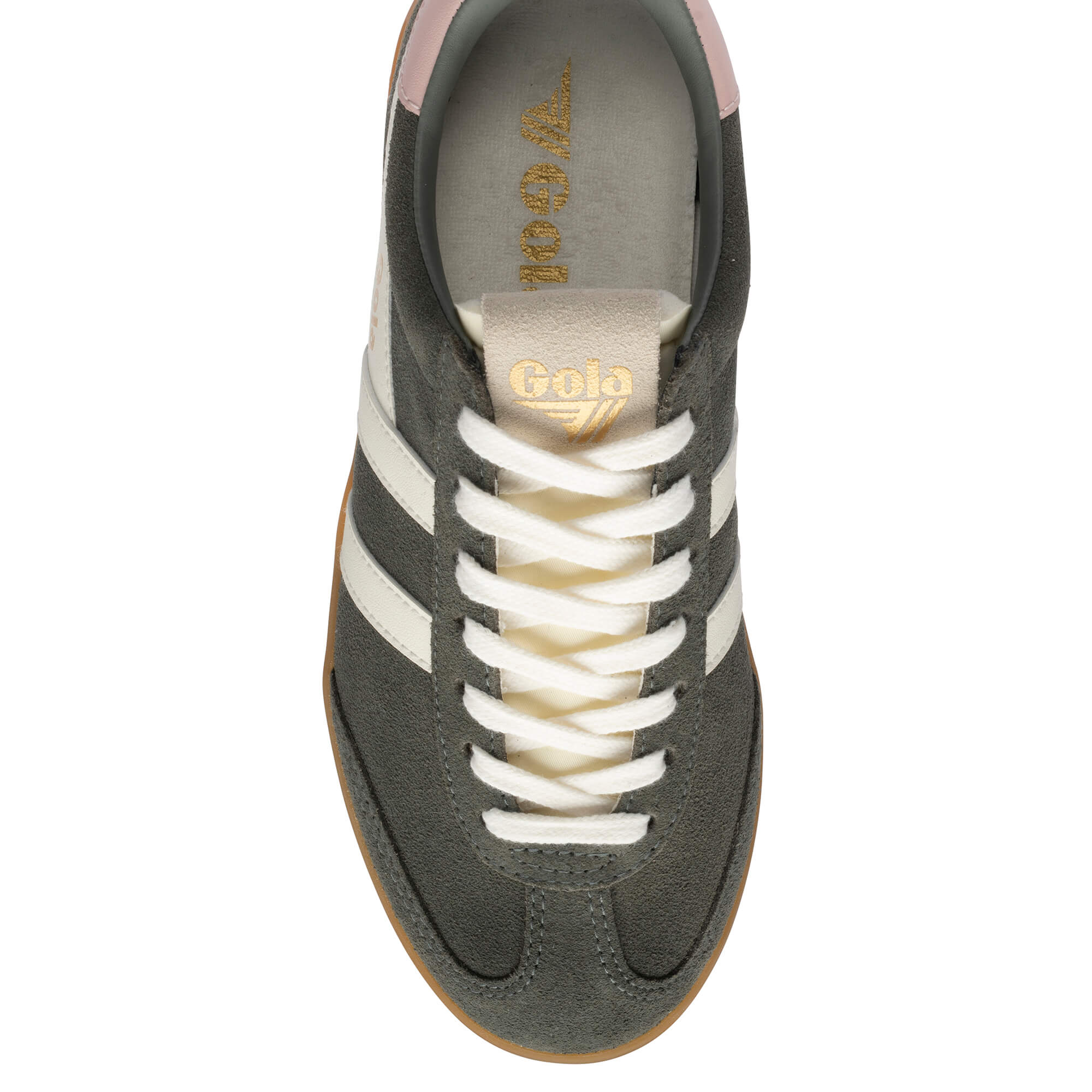 Gola Harrier trainers in dark green suede with white stripes and laces