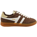 Gola men's trainer in brown suede with white stripes and laces, and a gum sole