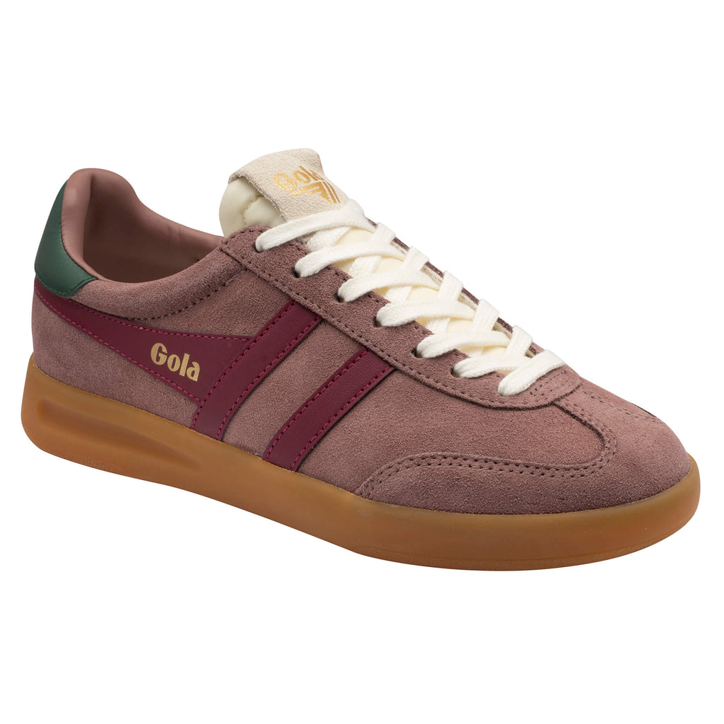 Gola Orchid Platform Savanna trainer in dusky pink with burgundy stripes and a gum sole