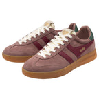 Pair of Gola Elan trainers in mauve suede with burgundy stripes, white laces, and gum sole