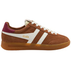 Gola Classics brown suede trainer with white side stripes and gum sole
