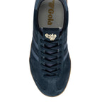 Gola Harrier suede trainers in navy with gold branding