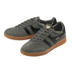 Pair of Gola men's trainers in dark grey suede with black stripes and gum sole