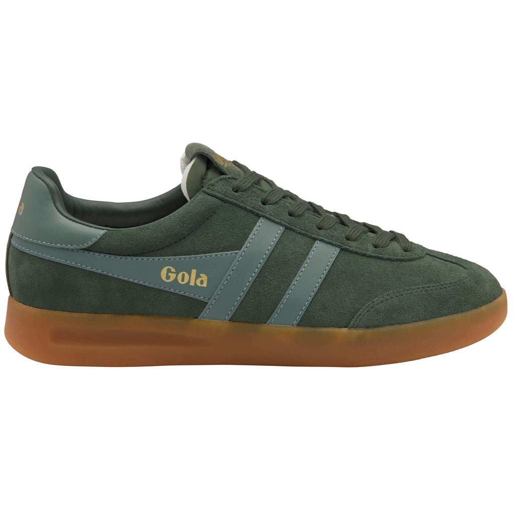 Gola Harrier suede trainers in dark green with a gum sole