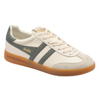 Gola Daytona trainer in off-white with grey stripes and a gum sole