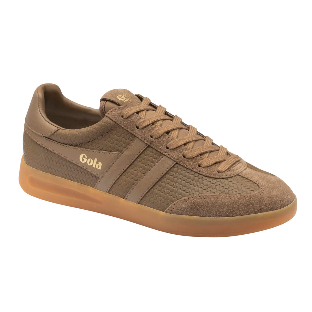 Gola men's trainer in brown with textured side panels and a gum sole