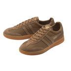 Pair of Gola men's trainers in brown with a woven texture and suede toe and heel