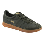 Gola men's trainer in dark green with a textured upper, suede toe, and gum sole
