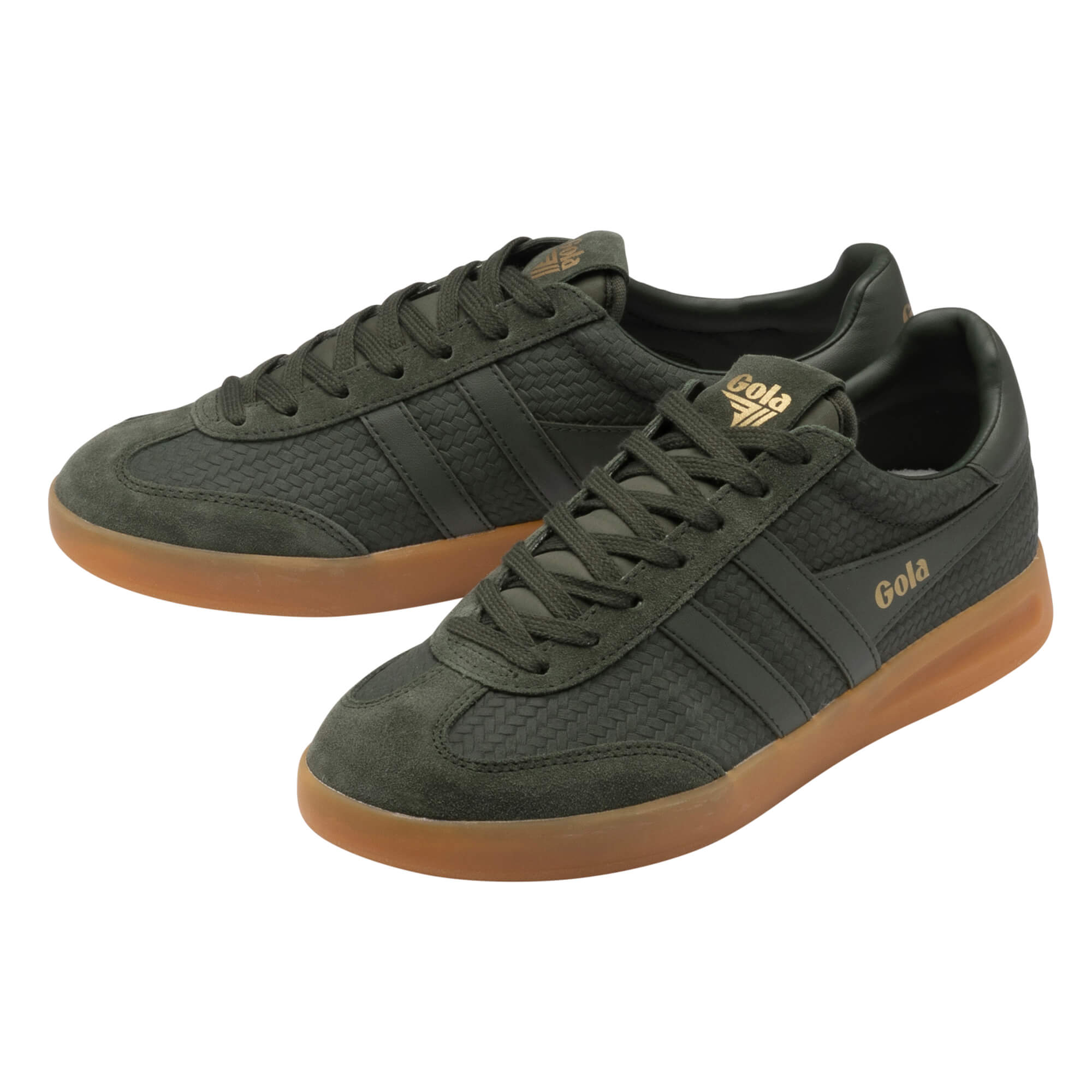 Pair of Gola trainers in dark green with brown soles