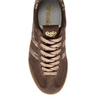 Brown Gola trainer with snakeskin print and beige laces