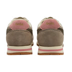 Rear view of two Gola trainers in taupe and off-white with pink accents