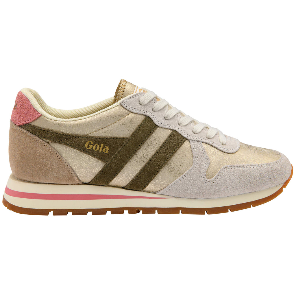 Gola women's trainer in gold, olive, and pink