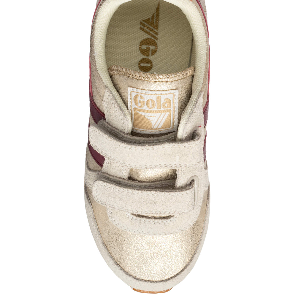 Gola Kids Coaster Velcro trainers in gold and burgundy