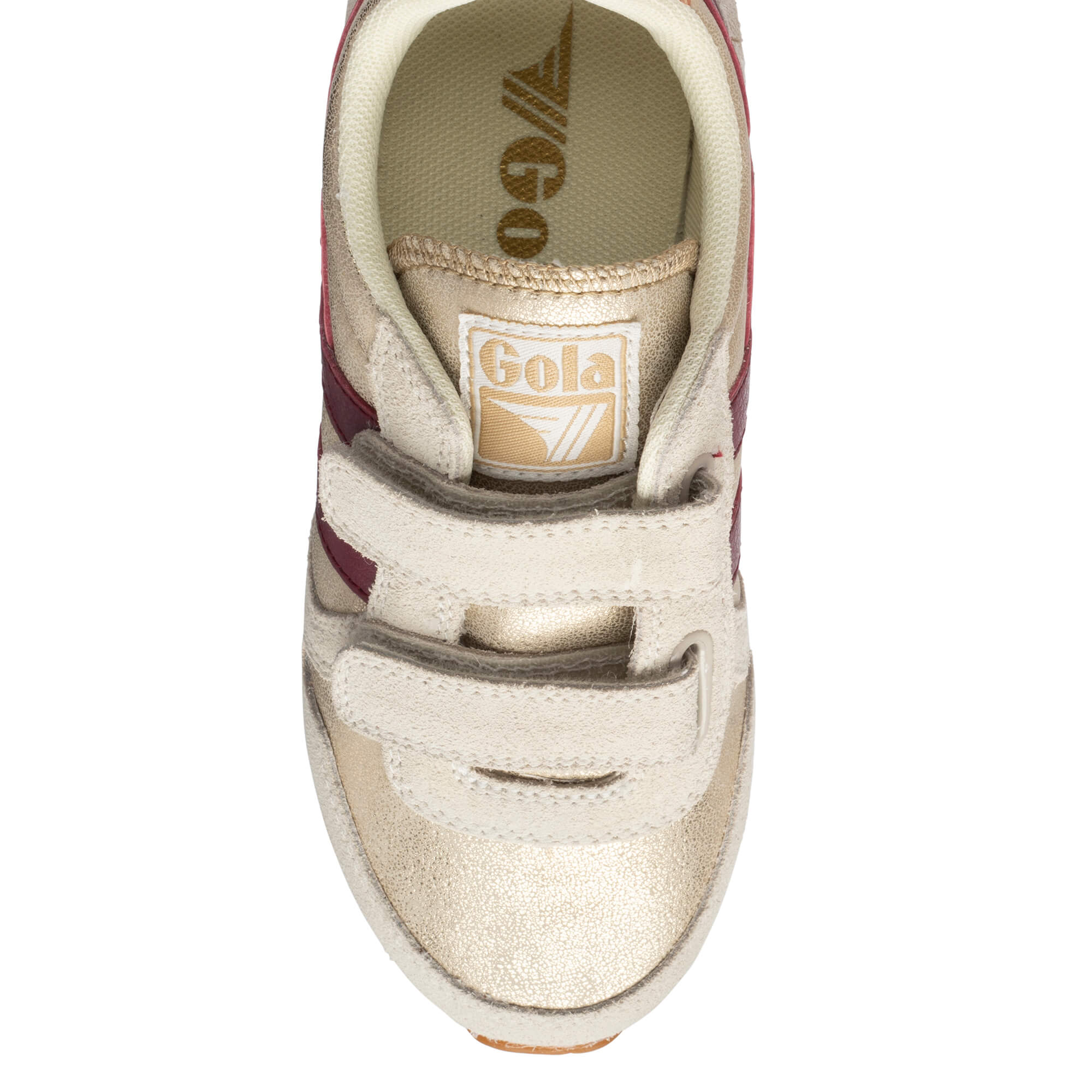 Gola Kids Coaster Velcro trainers in gold and burgundy