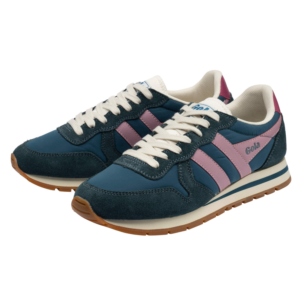 Pair of Gola women's trainers in teal, pink, and cream with a gum sole