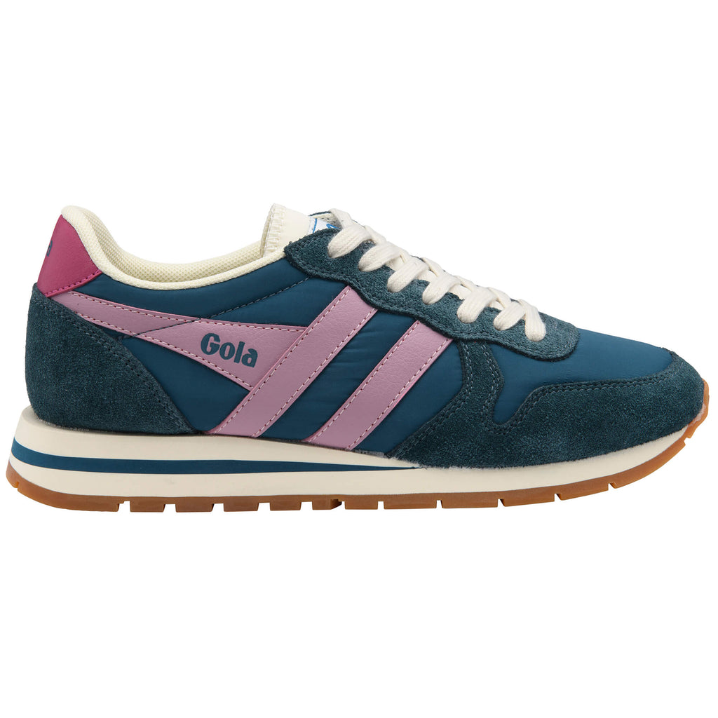 Gola women's trainer in teal with pink stripes and white laces