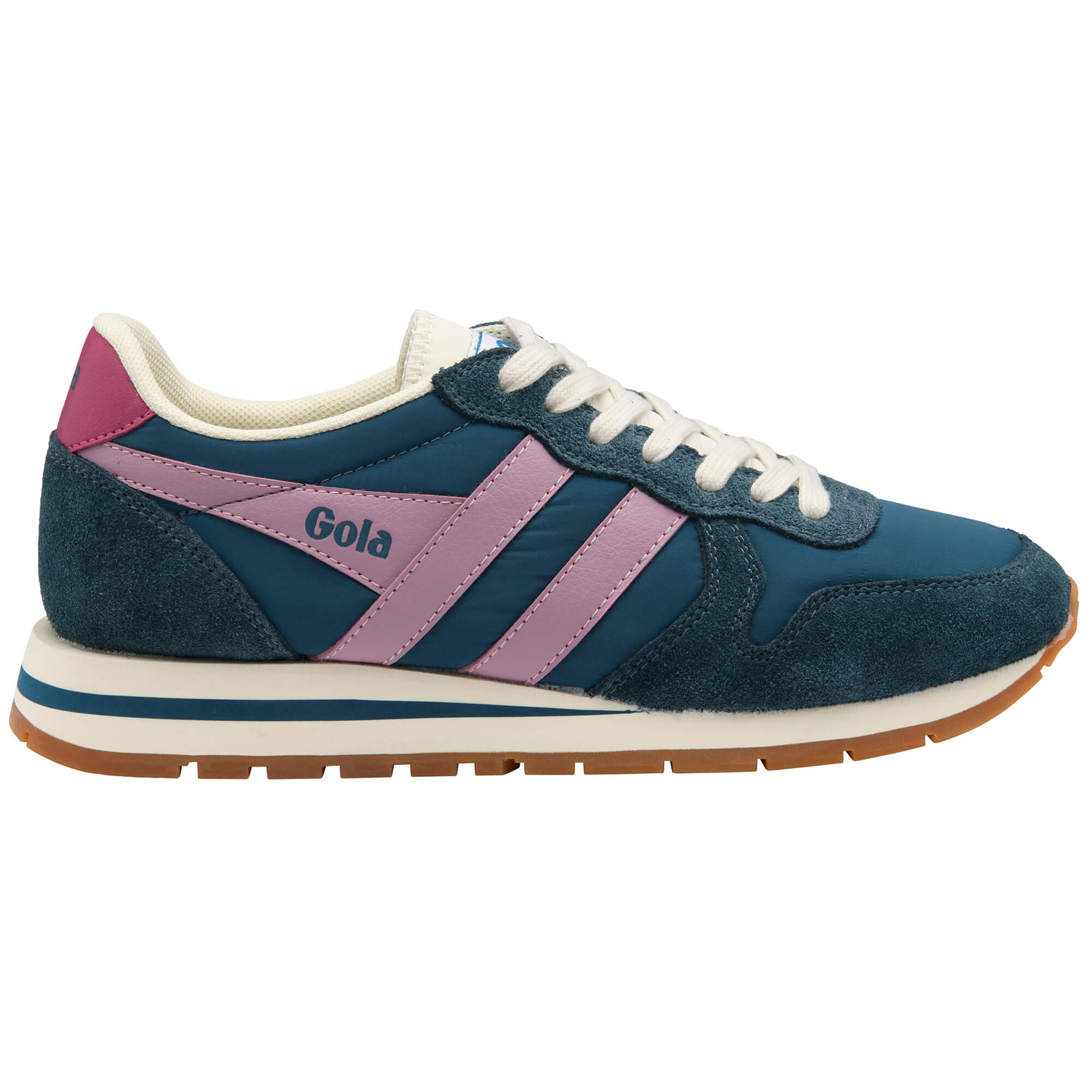 Gola women's trainer in teal with pink stripes and white laces