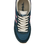 Top-down view of a Gola trainer in teal with pink stripes and cream laces
