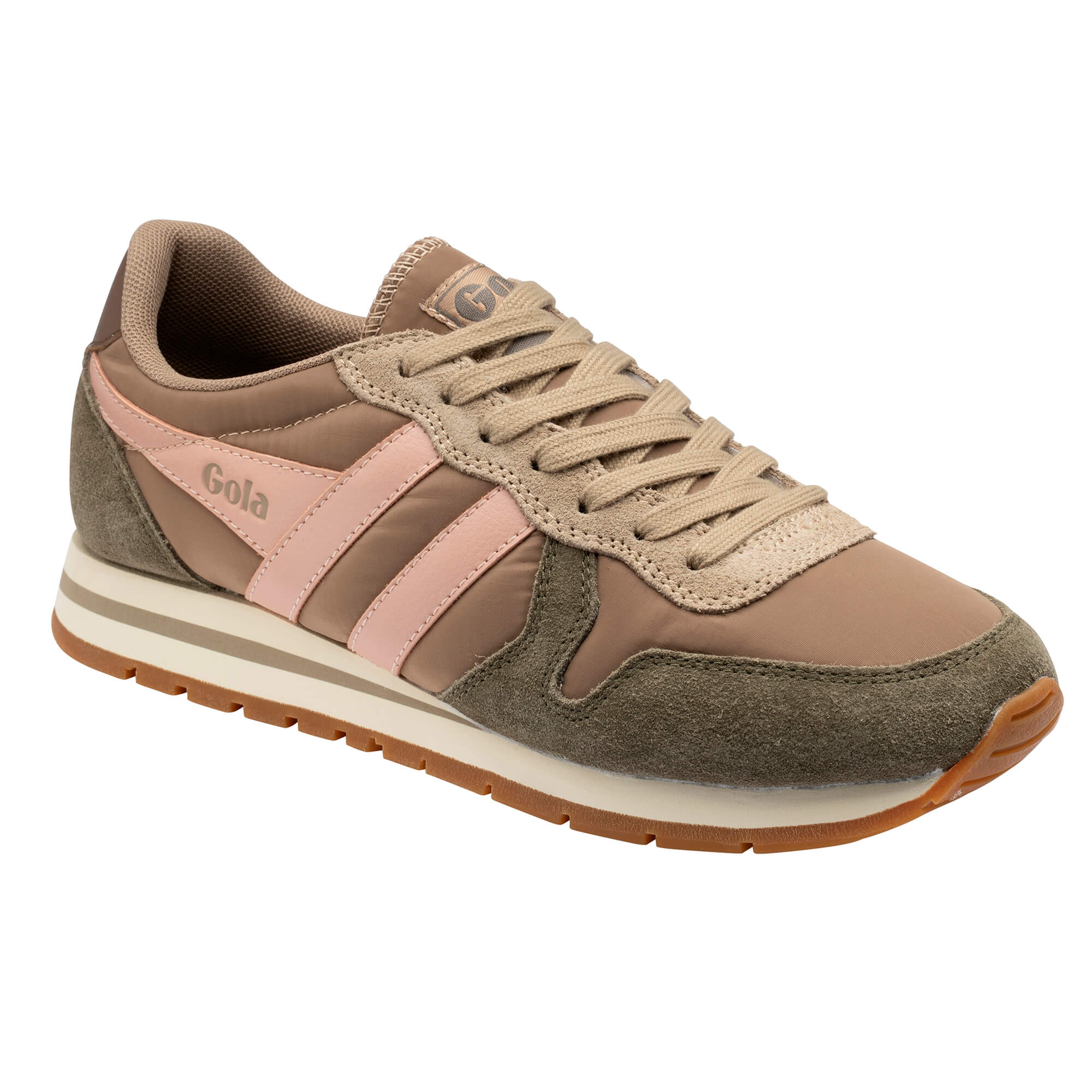 Gola women's trainer in brown, pink, and olive green