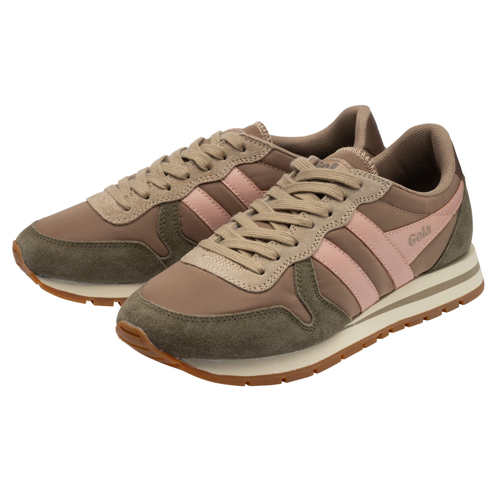 Pair of Gola Daytona trainers in khaki, taupe, and pink