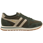 Gola men's trainer in dark green with light brown stripes and Gola branding