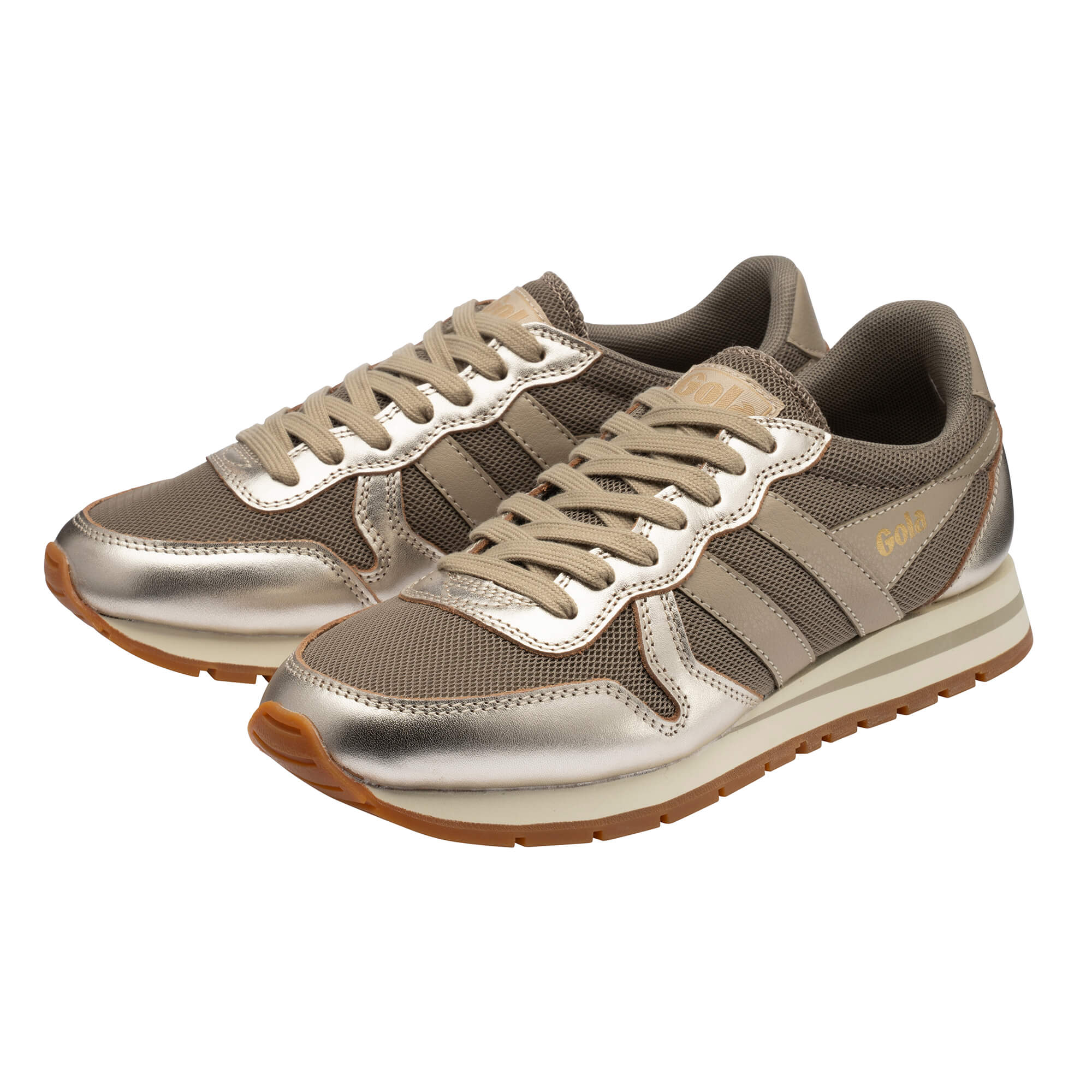 Pair of Gola Daytona trainers in gold and khaki