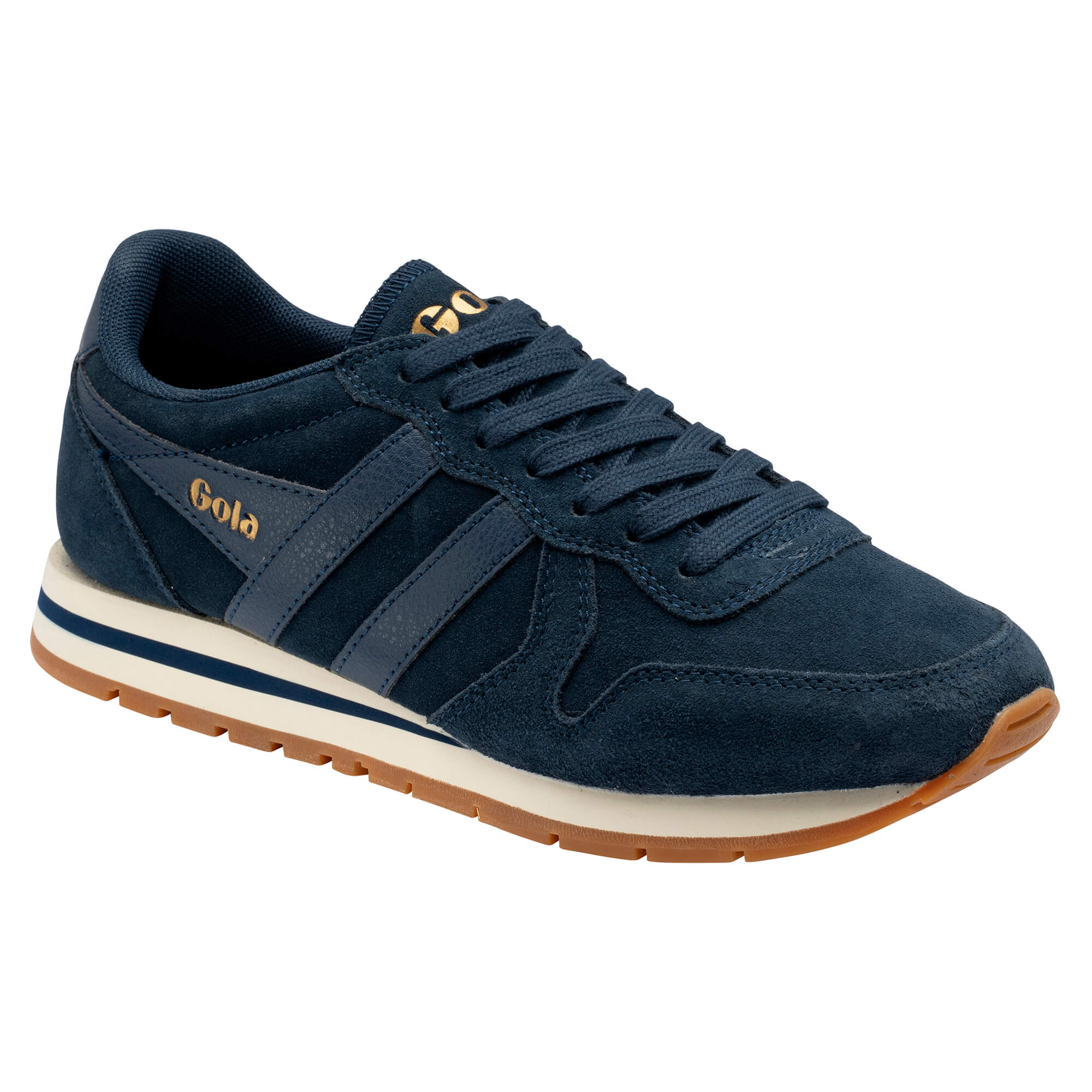 Gola men's trainer in navy suede and textile with a white and navy midsole and gum outsole