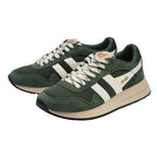 Pair of Gola trainers in dark green with white stripes and cream laces