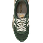 Top-down view of a Gola trainer in green and cream with white laces