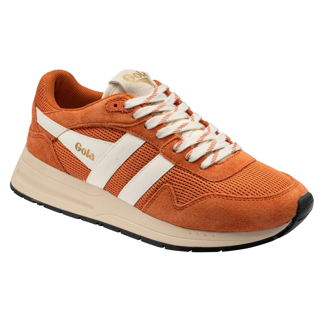 Gola men's trainer in orange suede and mesh with cream laces and sole