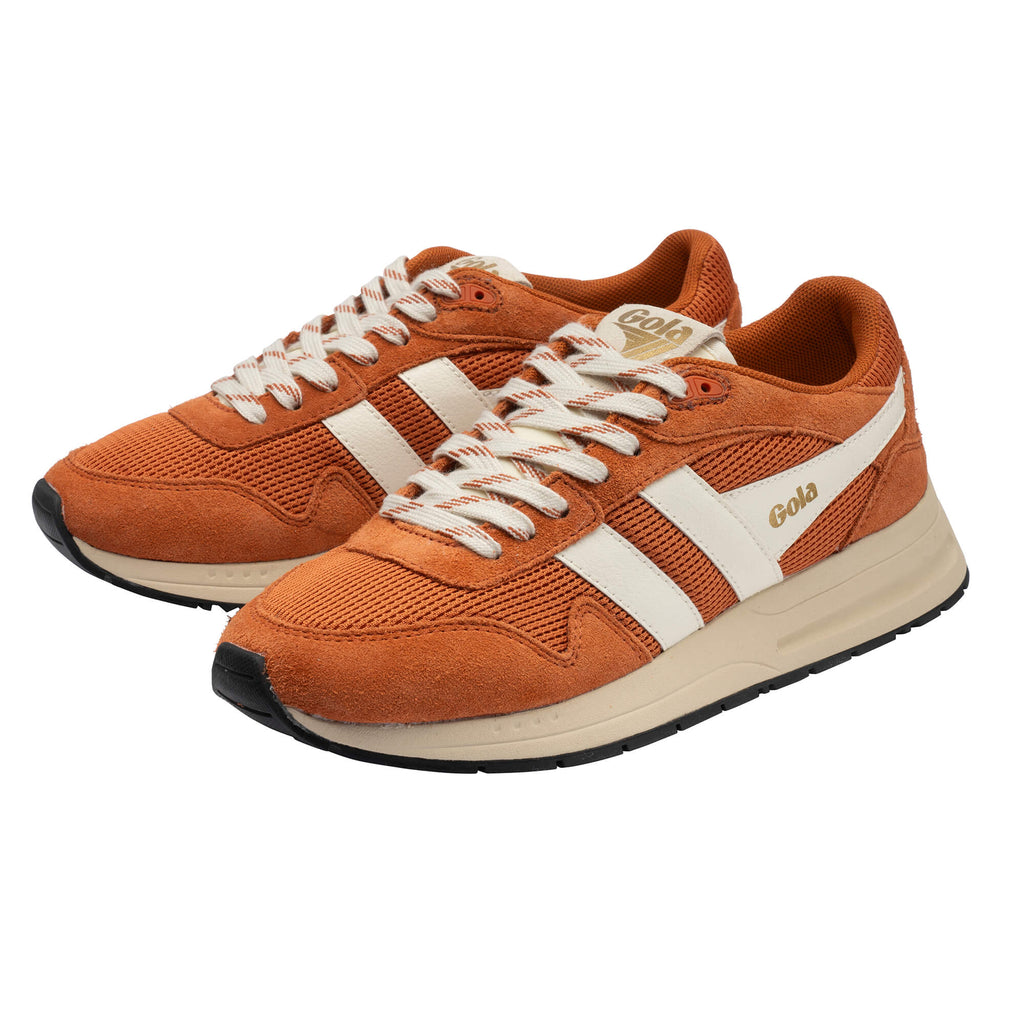 Pair of Gola Daytona trainers in rust orange with cream laces and side stripes