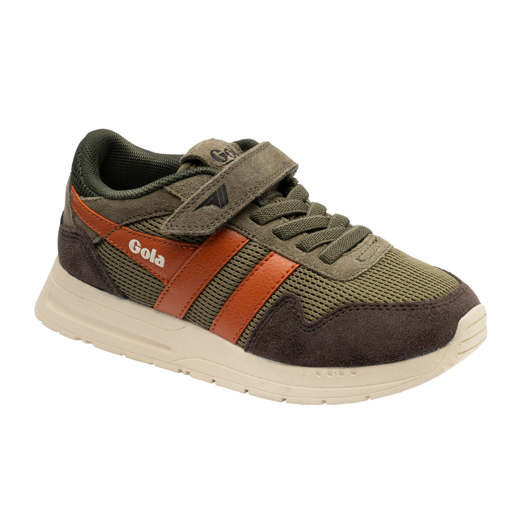Gola Kids Coaster velcro trainer in khaki and orange