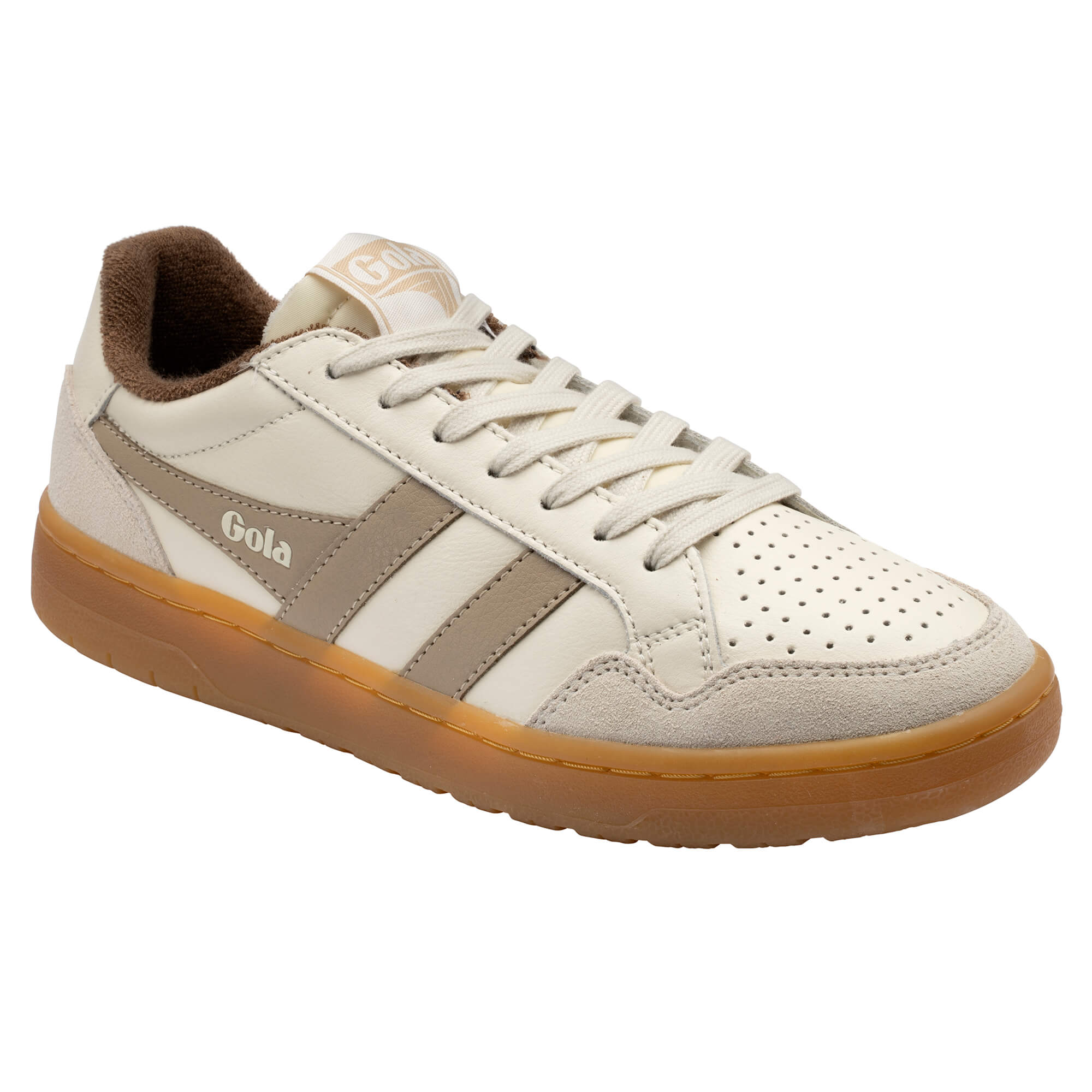 Gola Grandslam Classic Trainers in off-white with brown trim and gum sole