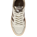 Gola trainer in off-white with brown stripes and gum sole