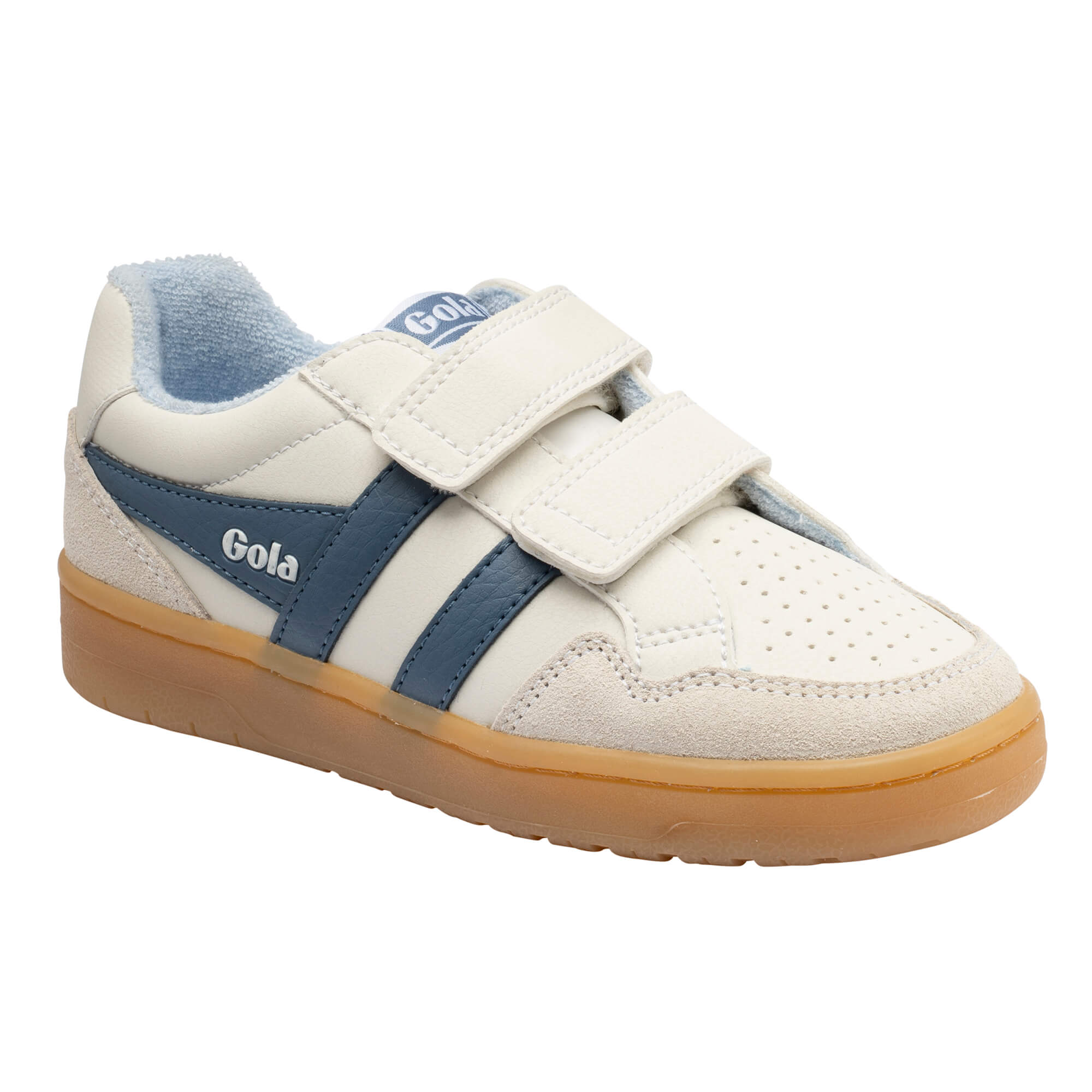 Gola Kids Coaster trainers in off-white and blue with hook and loop fastening