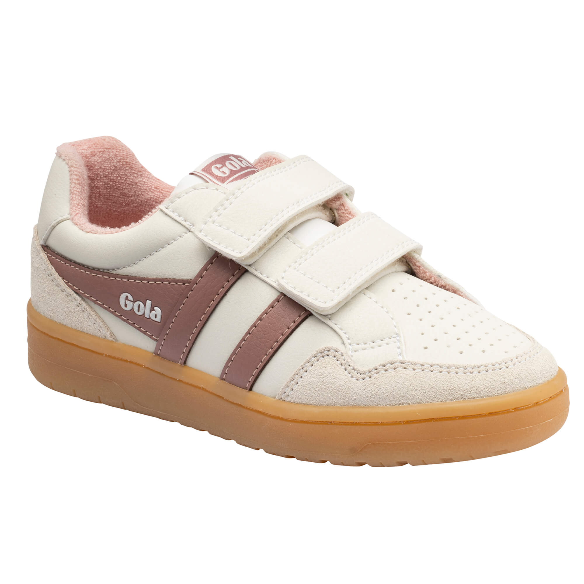 Gola Kids Coaster trainers in off-white and pink with hook and loop fastening