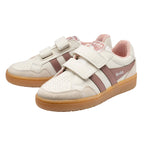 Pair of Gola Kids Coaster Strap trainers in off-white with pink stripes and gum sole