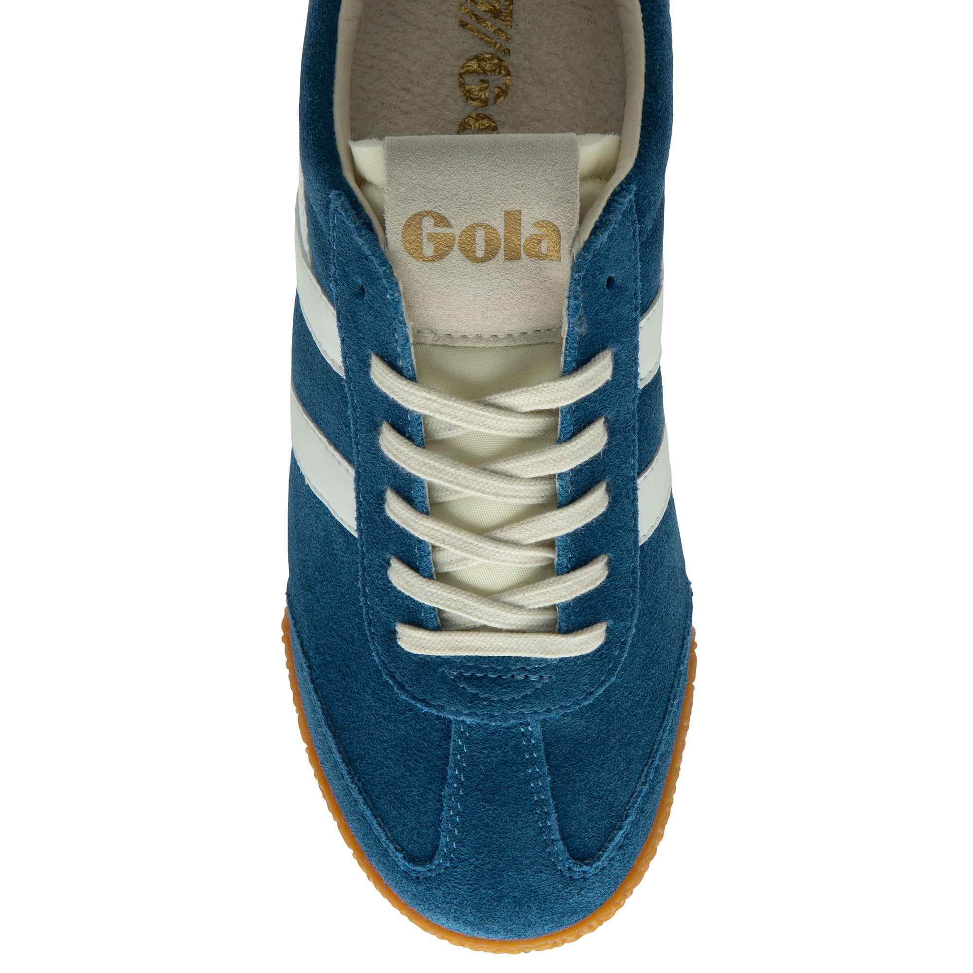Blue Gola trainer with white laces on a white background