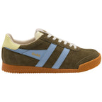 Gola Harrier suede trainer in khaki with light blue and yellow accents