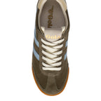 Gola Harrier suede trainers in khaki with light blue stripes and white laces