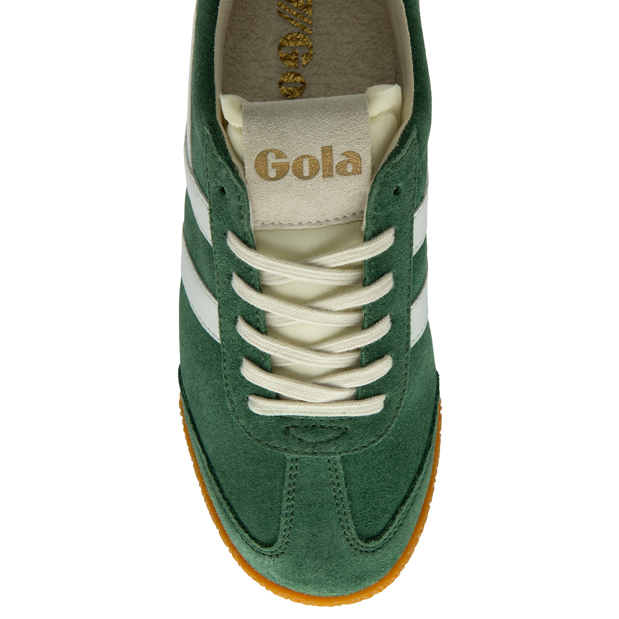 Green Gola trainer with white laces on a white background