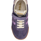 Purple Gola trainer with white laces and a brown sole