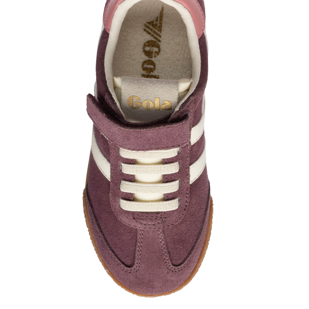 Gola Kids Coaster trainers in plum with white stripes and a gum sole