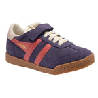 Gola Kids Coaster trainers in navy blue suede with red stripes and a gum sole