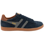 Gola men's trainer in navy suede with grey stripes and a brown sole