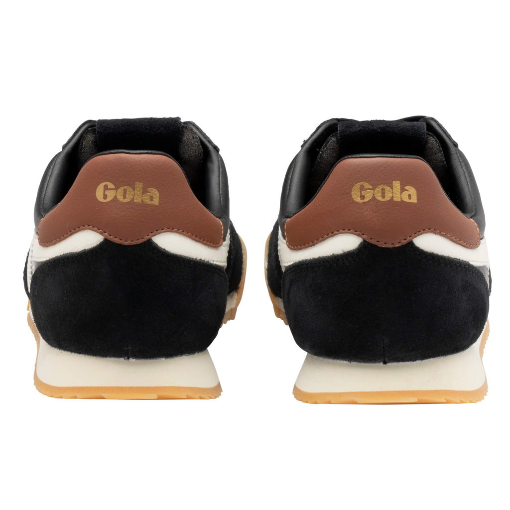 Rear view of two Gola trainers in black, white, and brown