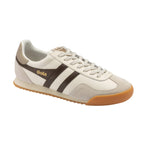 Gola Harrier trainers in off-white with brown stripes and a gum sole