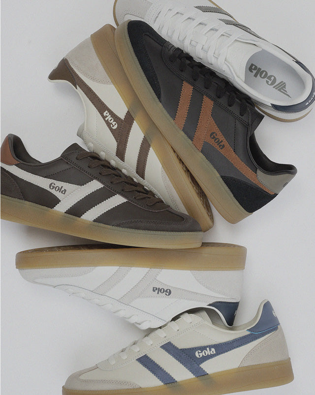 Selection of Gola trainers in various colourways with gum soles