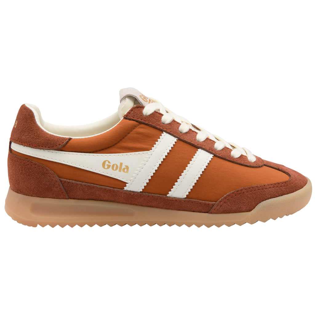 Gola Harrier trainers in rust with white stripes and laces
