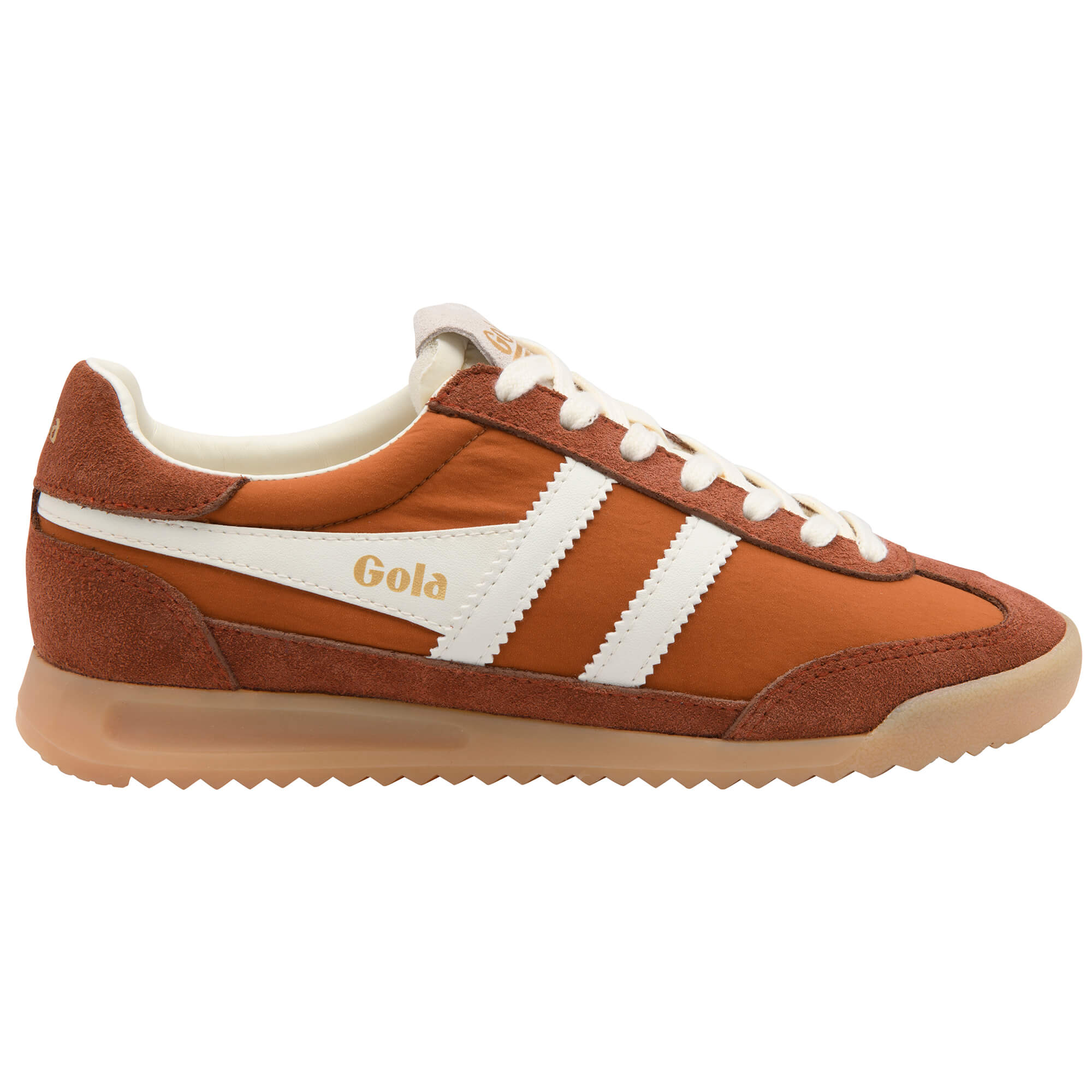 Gola Harrier trainers in rust with white stripes and laces